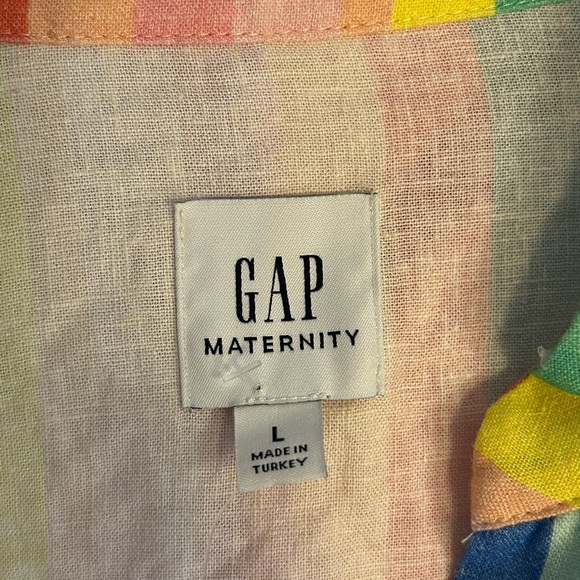 GAP Women's Striped Linen Maternity Button Down Shirt - Picture 2 of 6